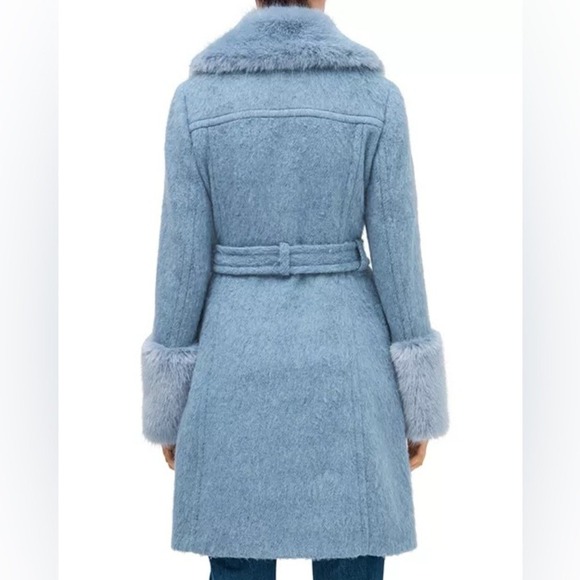 Kate Spade New York Faux Fur Trimmed Belted Women's Coat baby blue size 00/ XXS - Picture 4 of 13